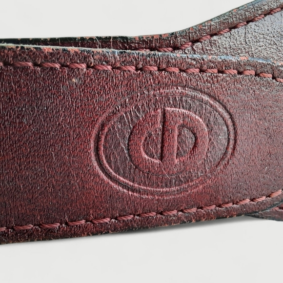 70\'s DIOR Burgundy Leather Lacing Belt Vintage Logo Gold Strappy Retro main image 8
